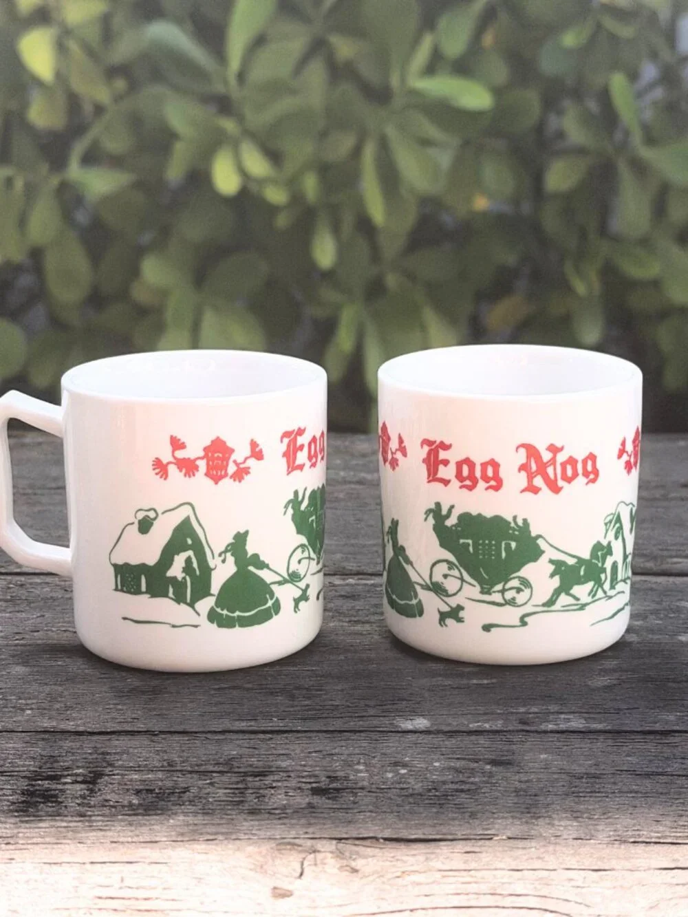 MIRACLE Set of 2 Retro Eggnog Holiday Mugs Ceramic 6oz Winter Scene Christmas
